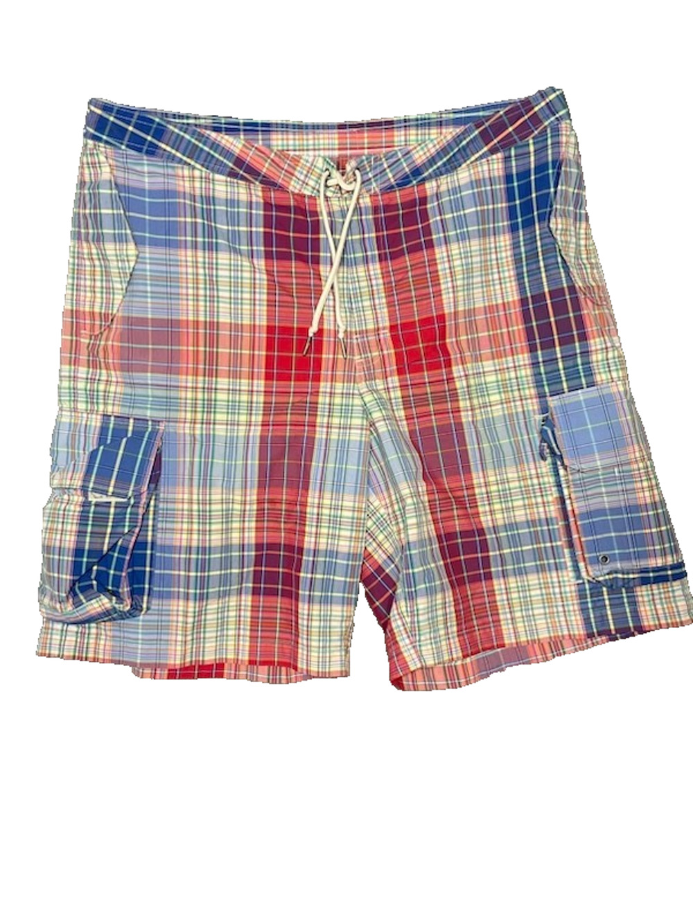 Vintage 90s Polo Ralph Lauren Shorts 38 Madras Patchwork Plaid Navy Cargo 9”